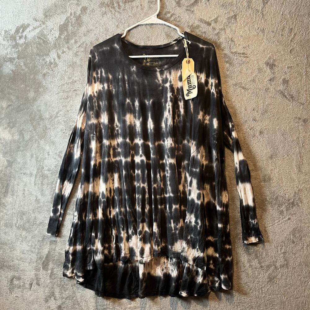 Mumu Yellow Tunic Newsie Tie Dye Size Small Black‎ Gray White New